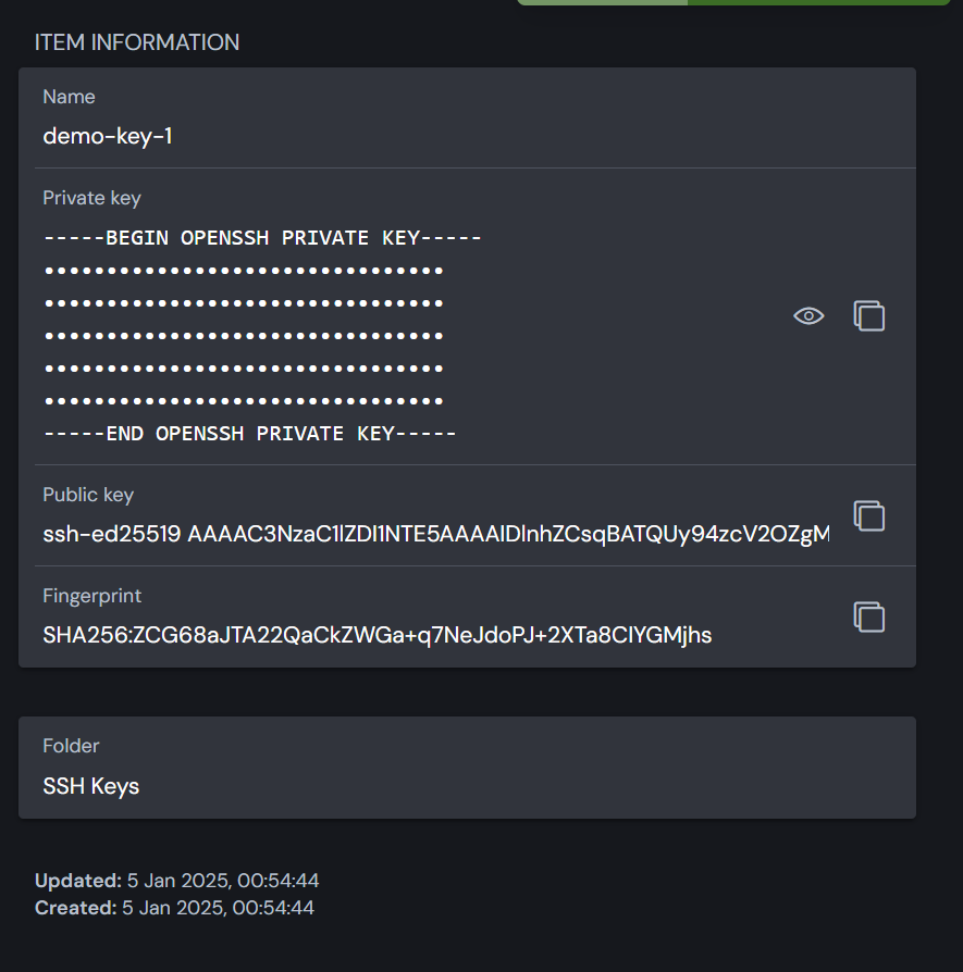 SSH Key Vault Item